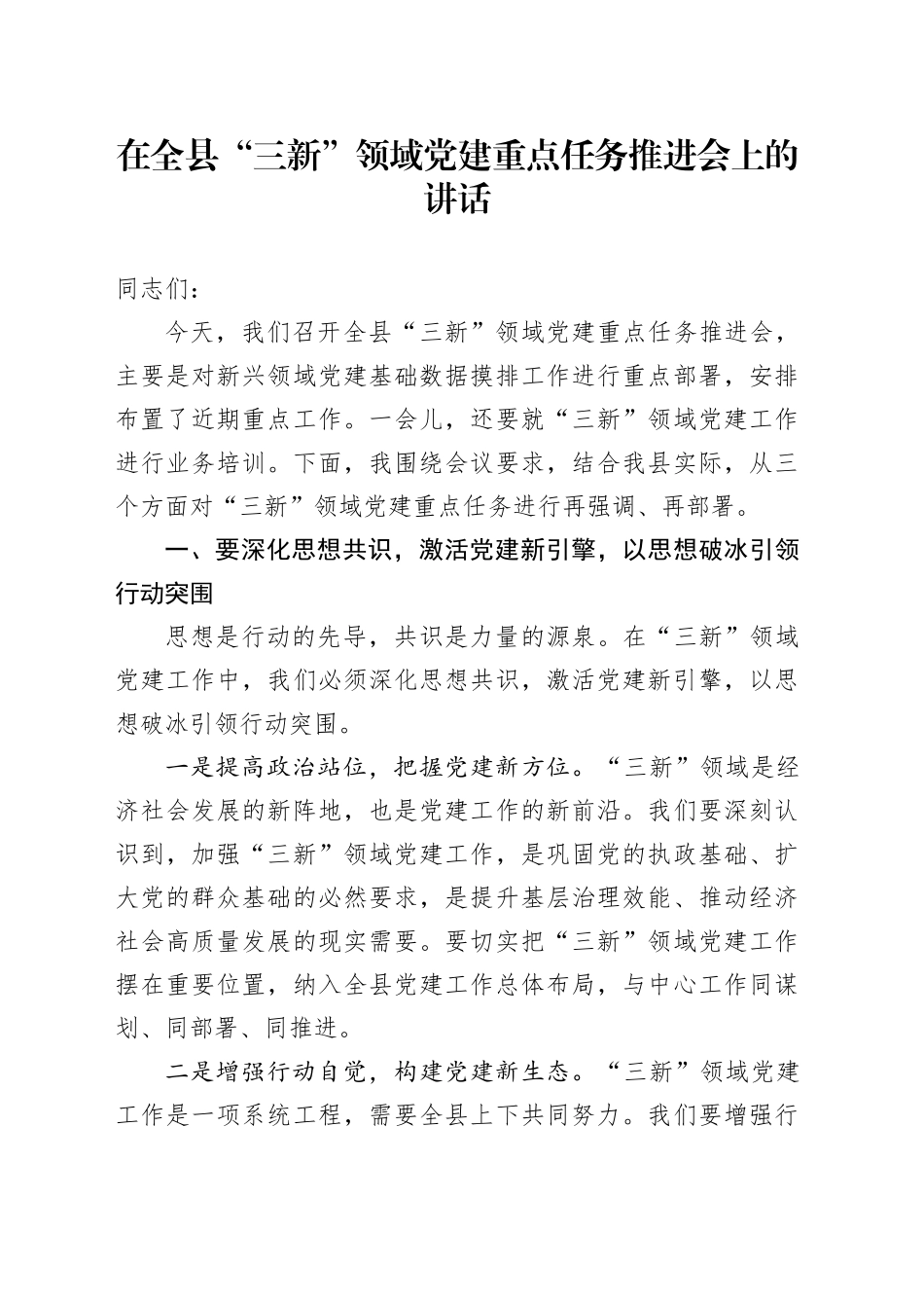 在全县“三新”领域党建重点任务推进会上的讲话_第1页