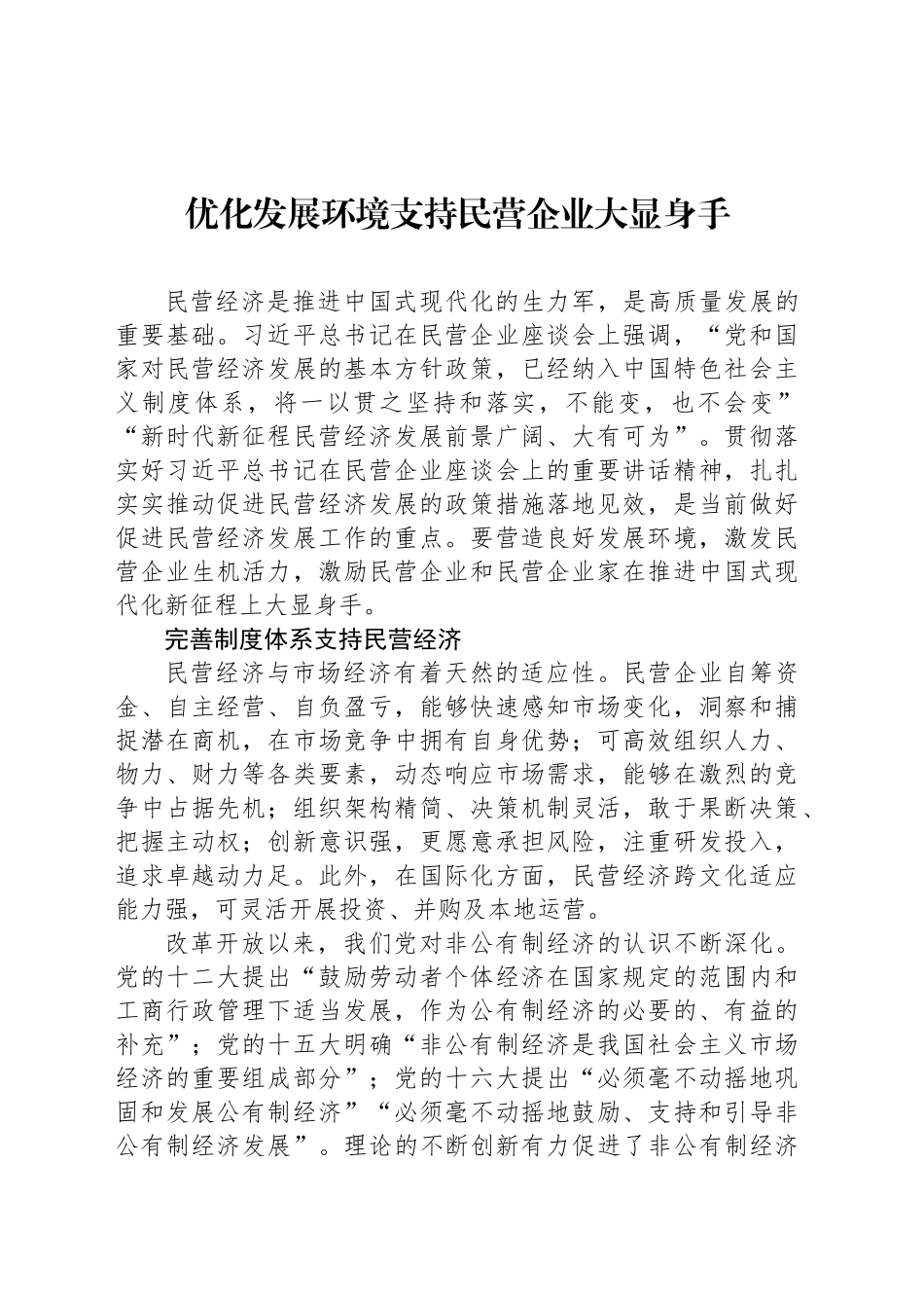 优化发展环境支持民营企业大显身手_第1页
