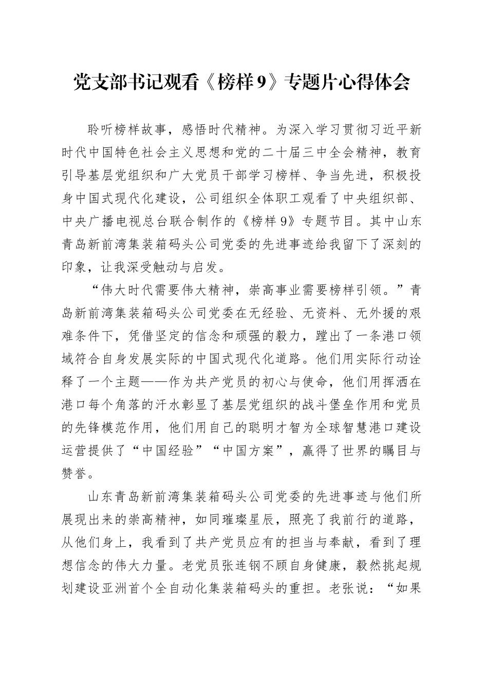 党支部书记观看《榜样9》专题片心得体会_第1页