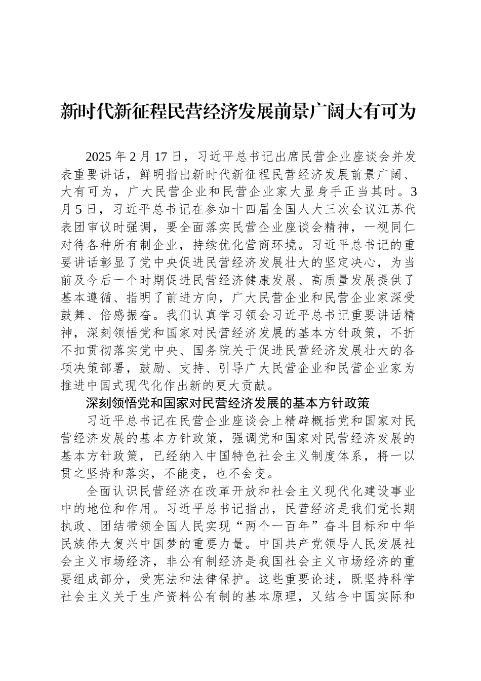 新时代新征程民营经济发展前景广阔大有可为_第1页