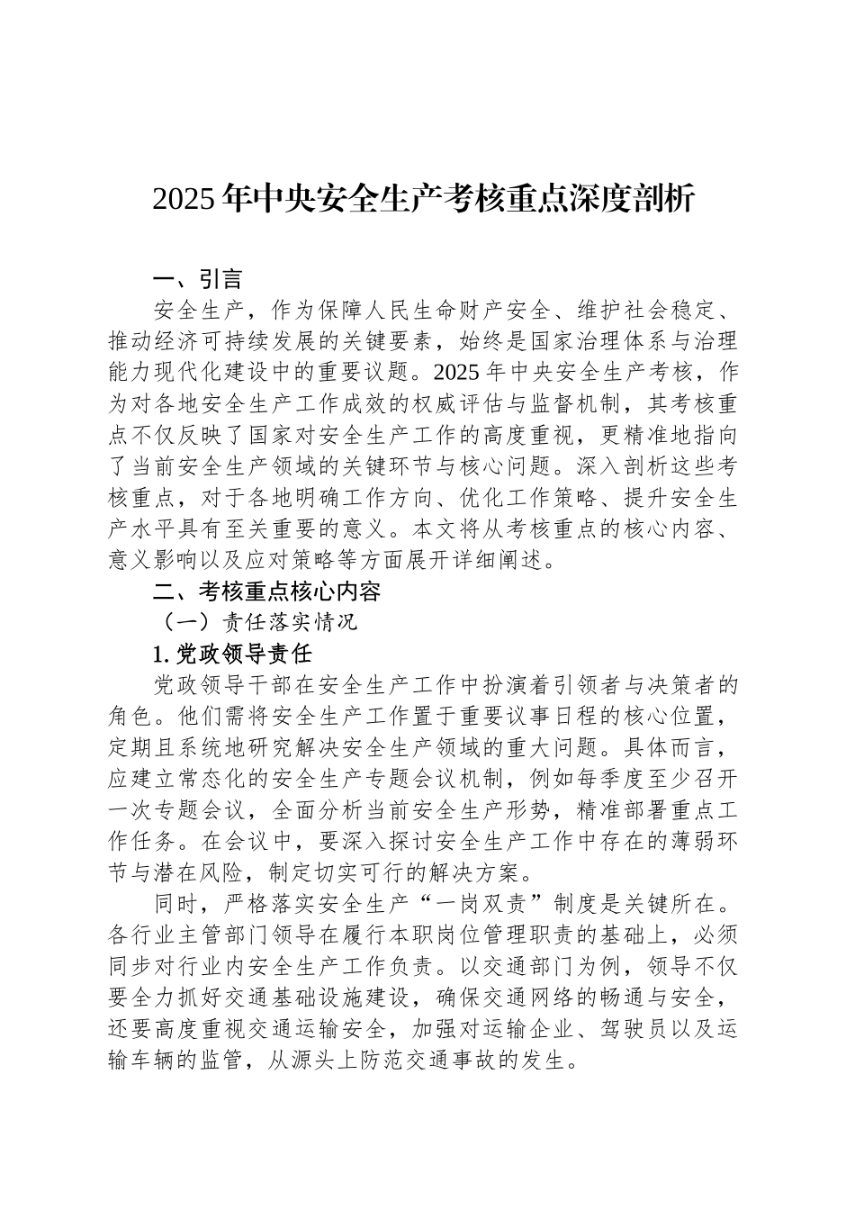 2025年中央安全生产考核重点深度剖析_第1页