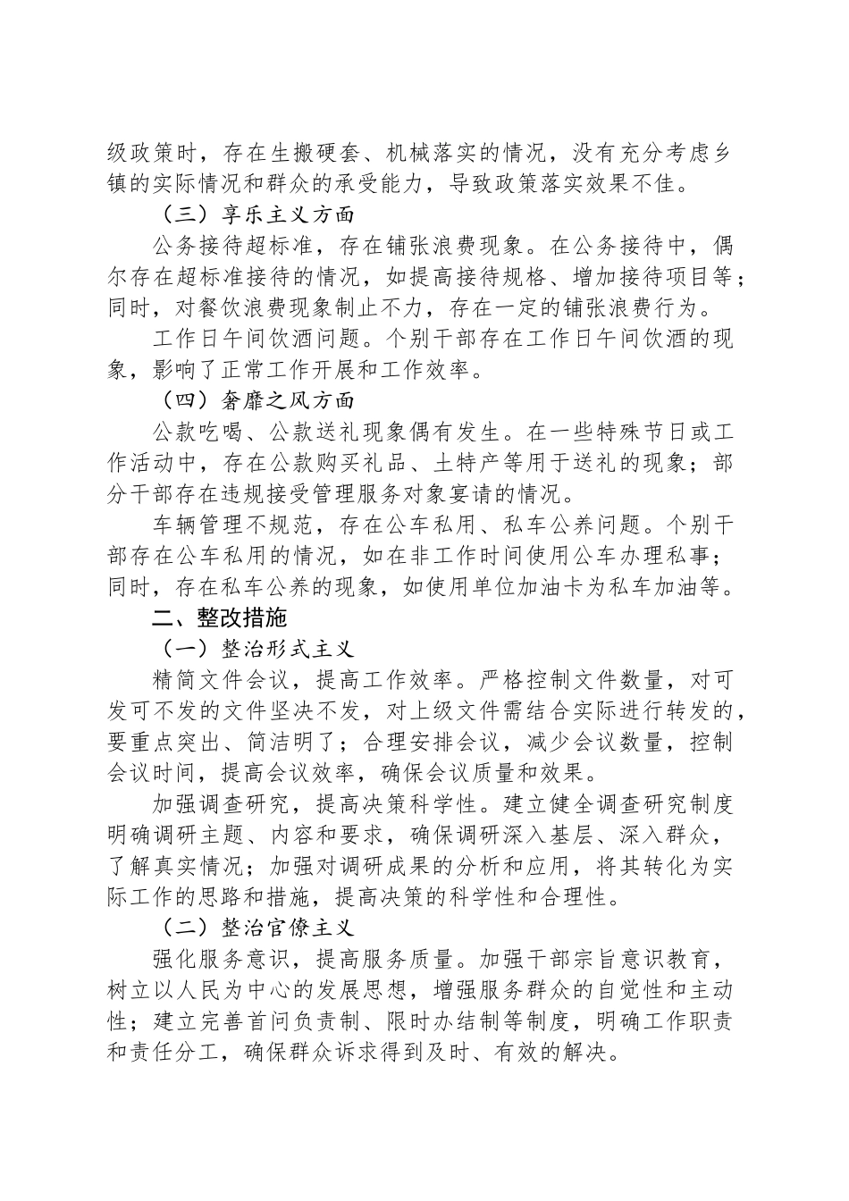 乡镇街道领导班子落实作风建设自查问题清单与整改措施_第2页