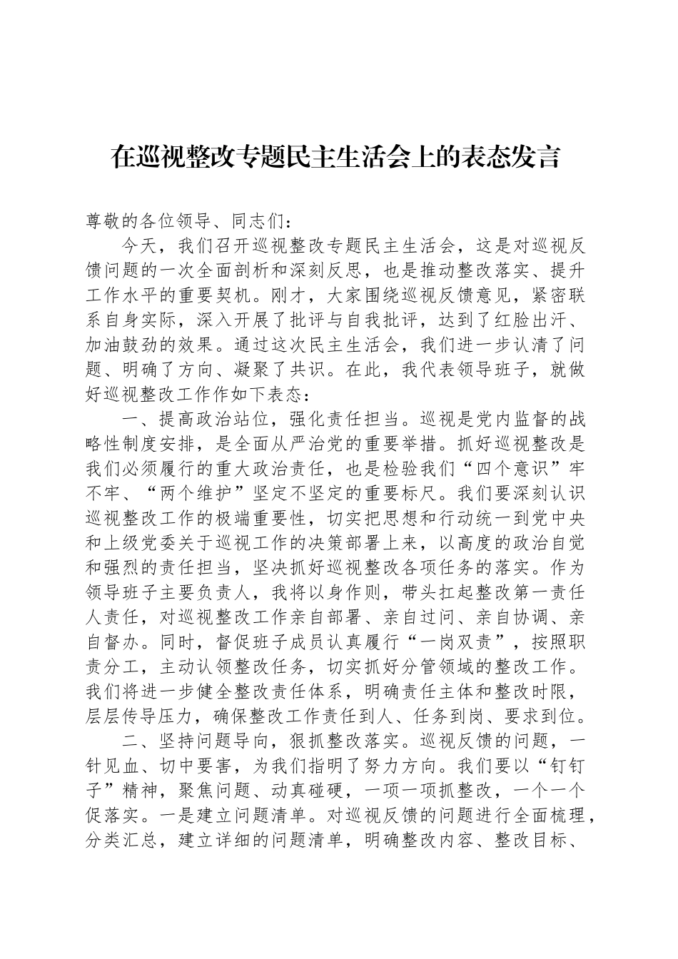 在巡视整改专题民主生活会上的表态发言材料汇编（3篇）_第2页