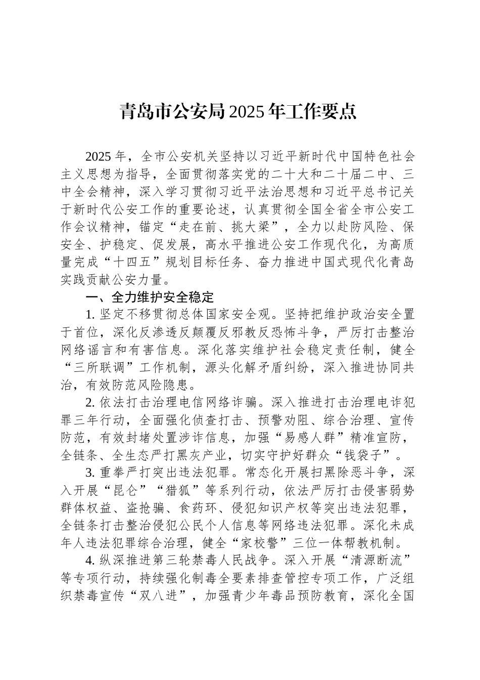 青岛市公安局2025年工作要点_第1页