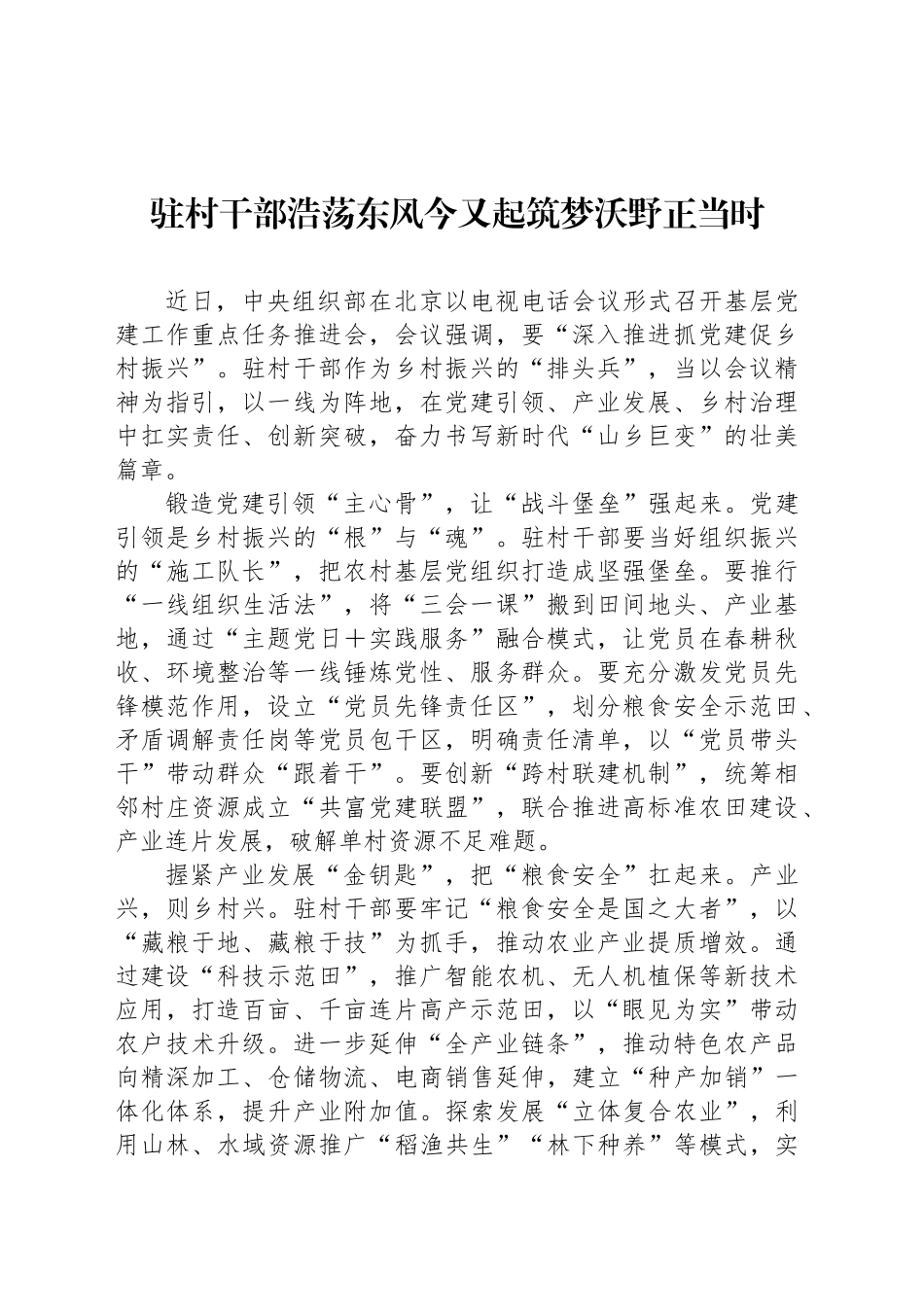 驻村干部浩荡东风今又起筑梦沃野正当时_第1页