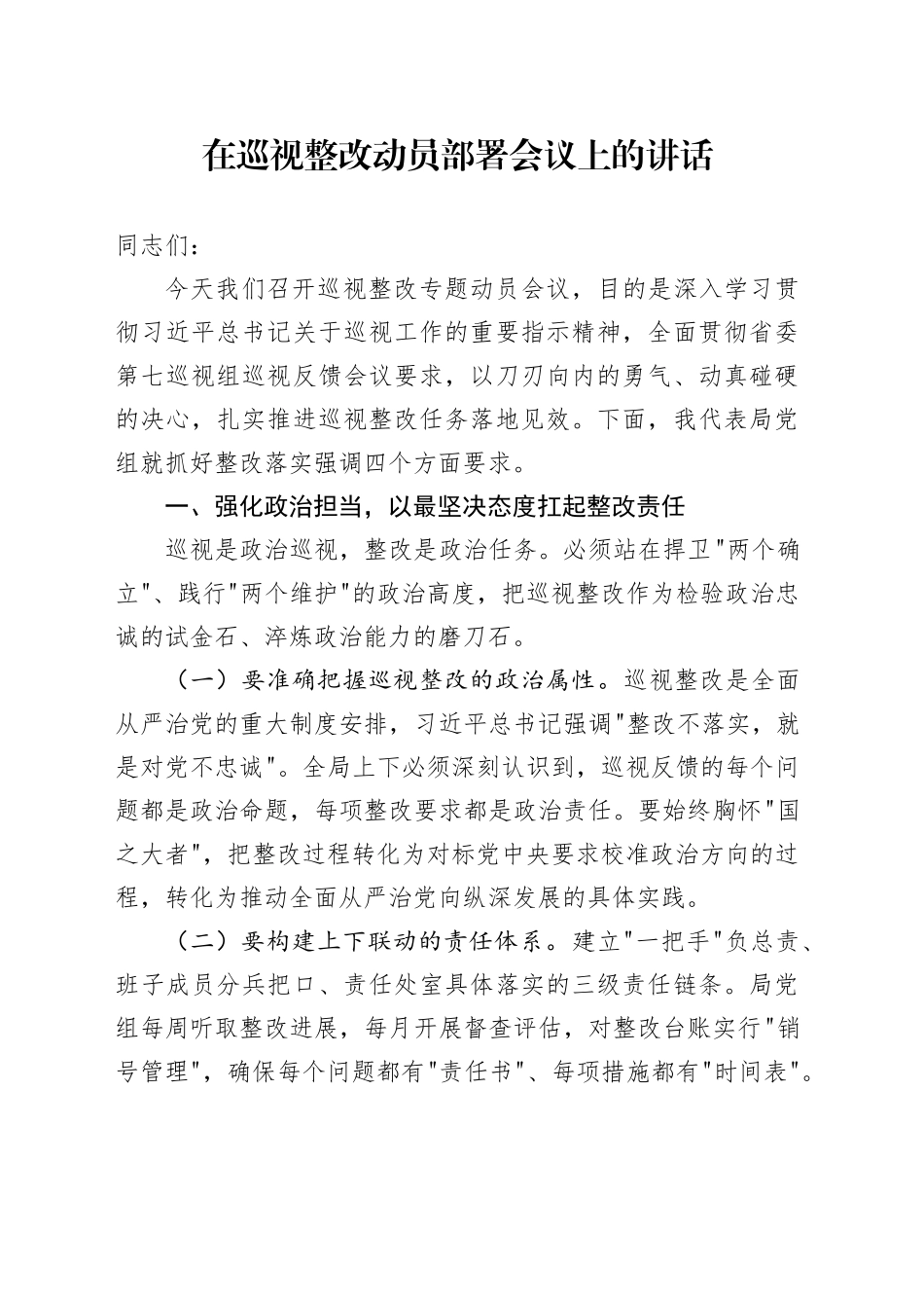 在巡视整改动员部署会议上的讲话_第1页