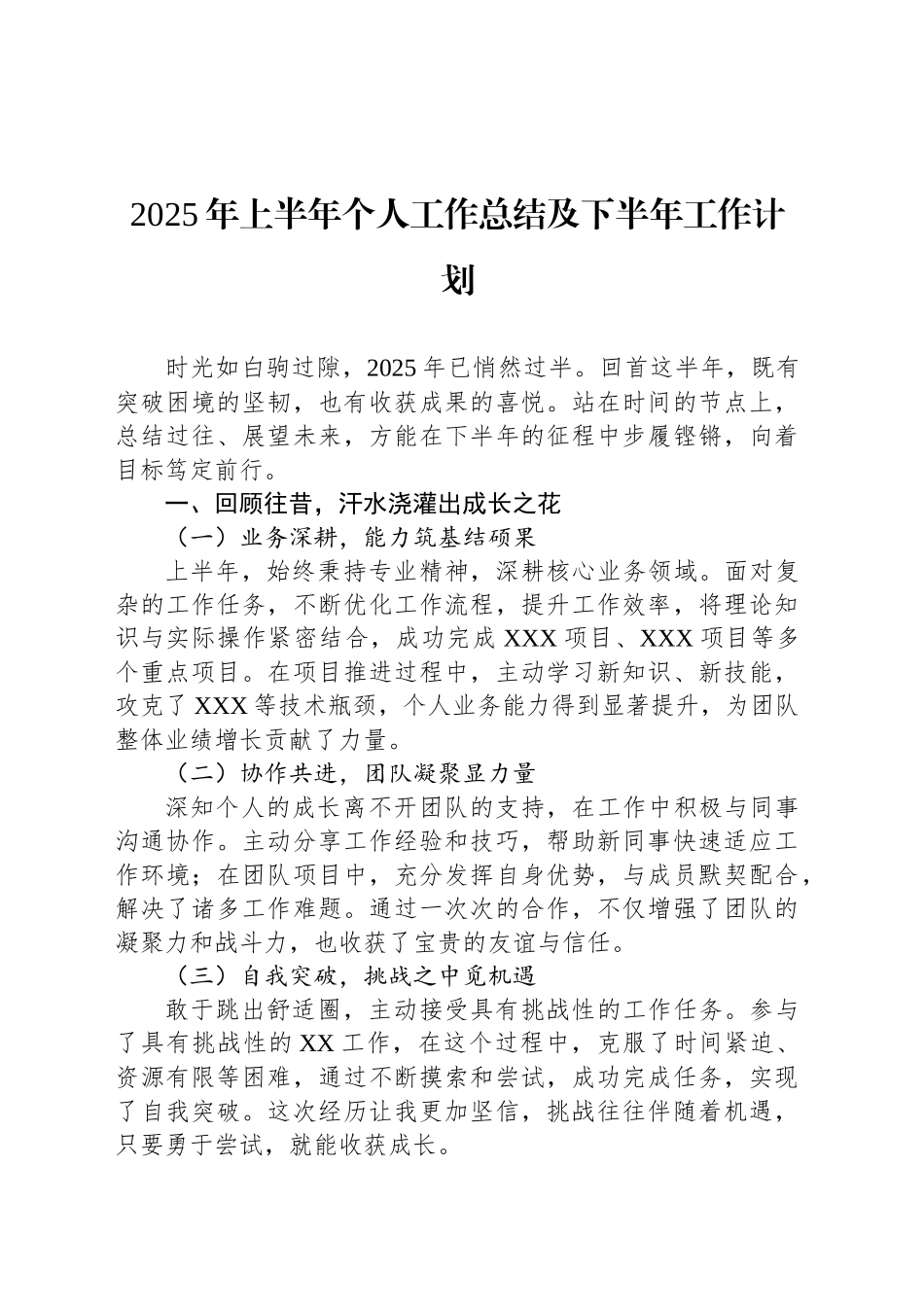 2025年上半年个人工作总结及下半年工作计划_第1页