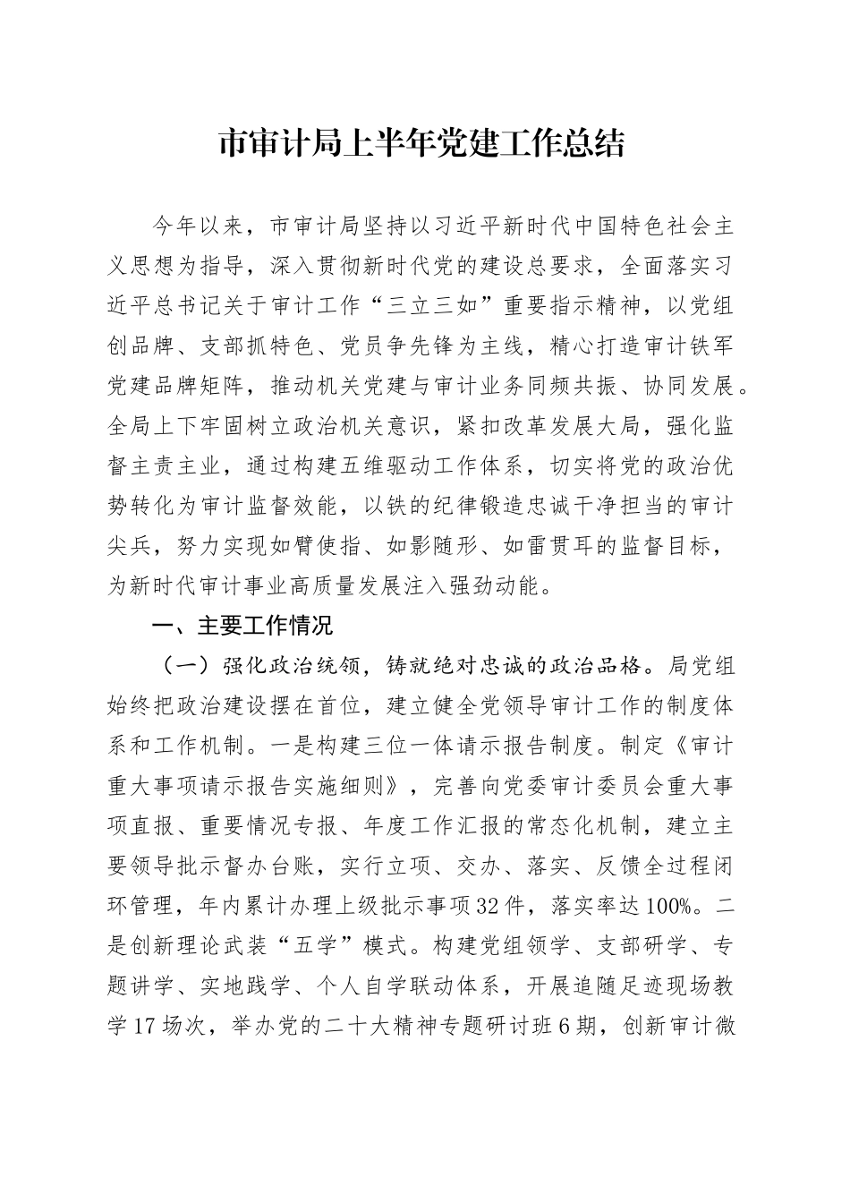 市审计局上半年党建工作总结_第1页