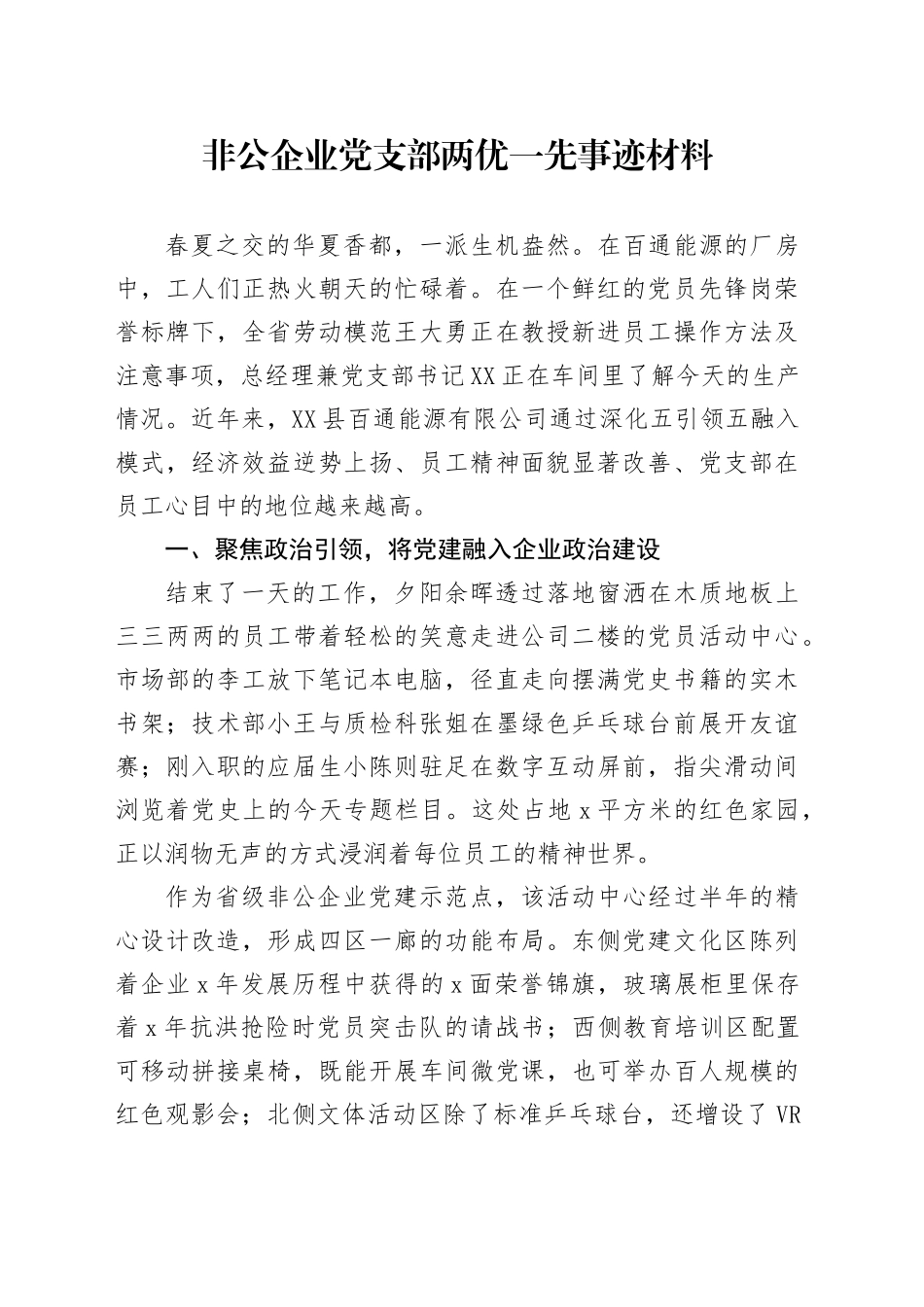 非公企业党支部两优一先事迹材料_第1页