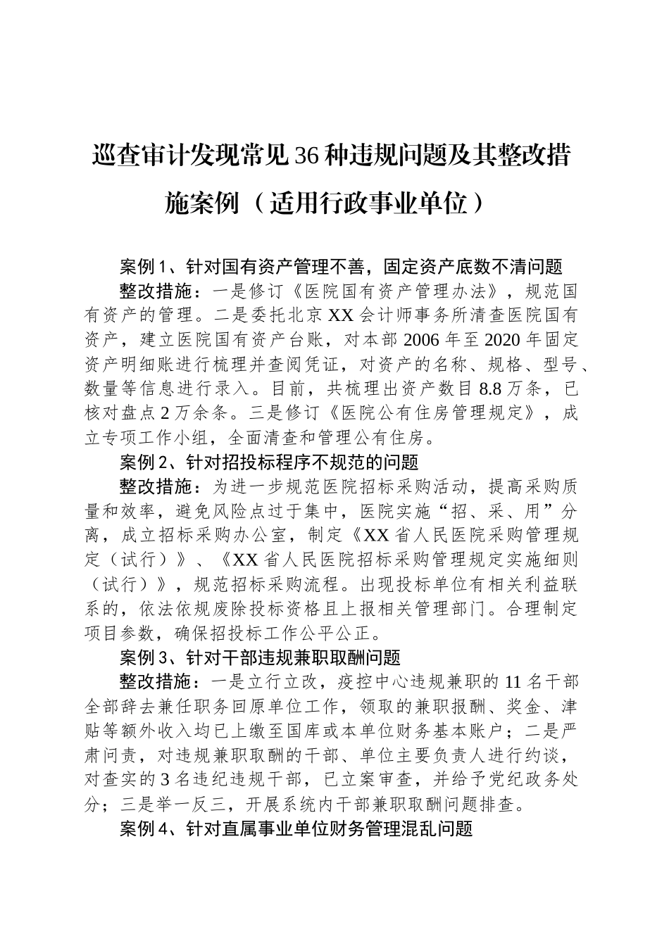 巡查审计发现常见36种违规问题及其整改措施案例 （适用行政事业单位）_第1页