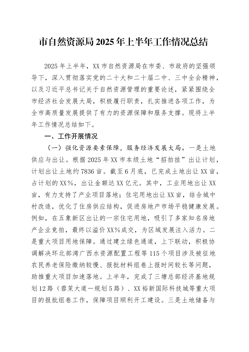 市自然资源局2025年上半年工作情况总结_第1页