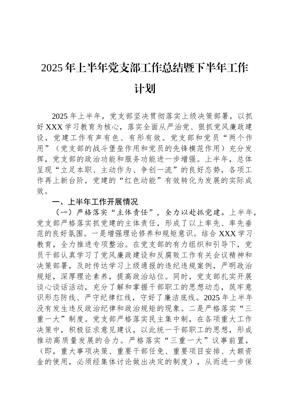 2025年上半年党支部工作总结暨下半年工作计划_第1页