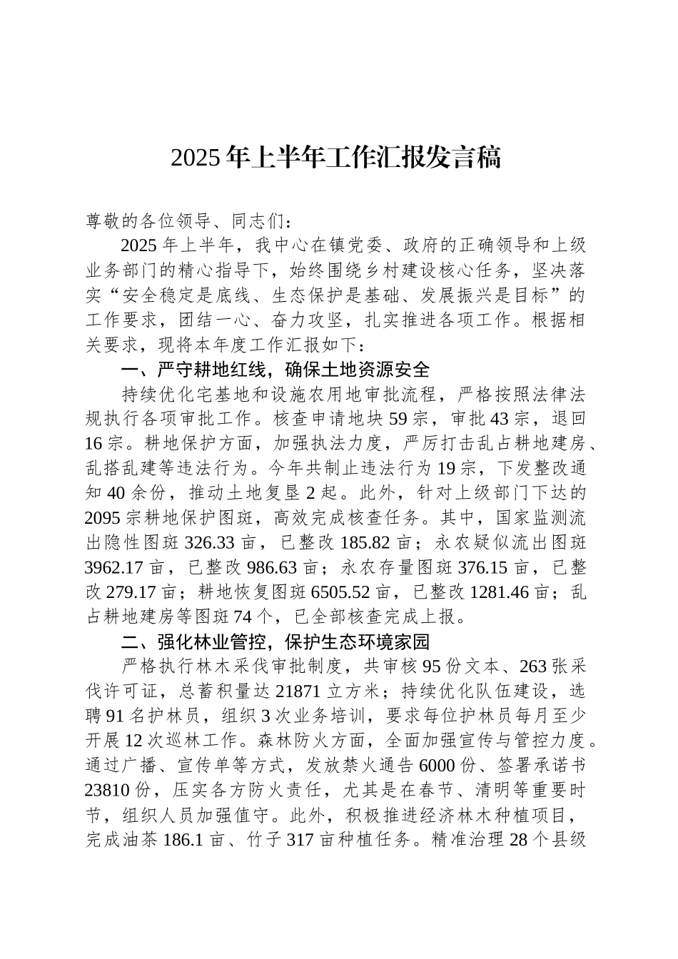 2025年上半年工作汇报发言稿_第1页