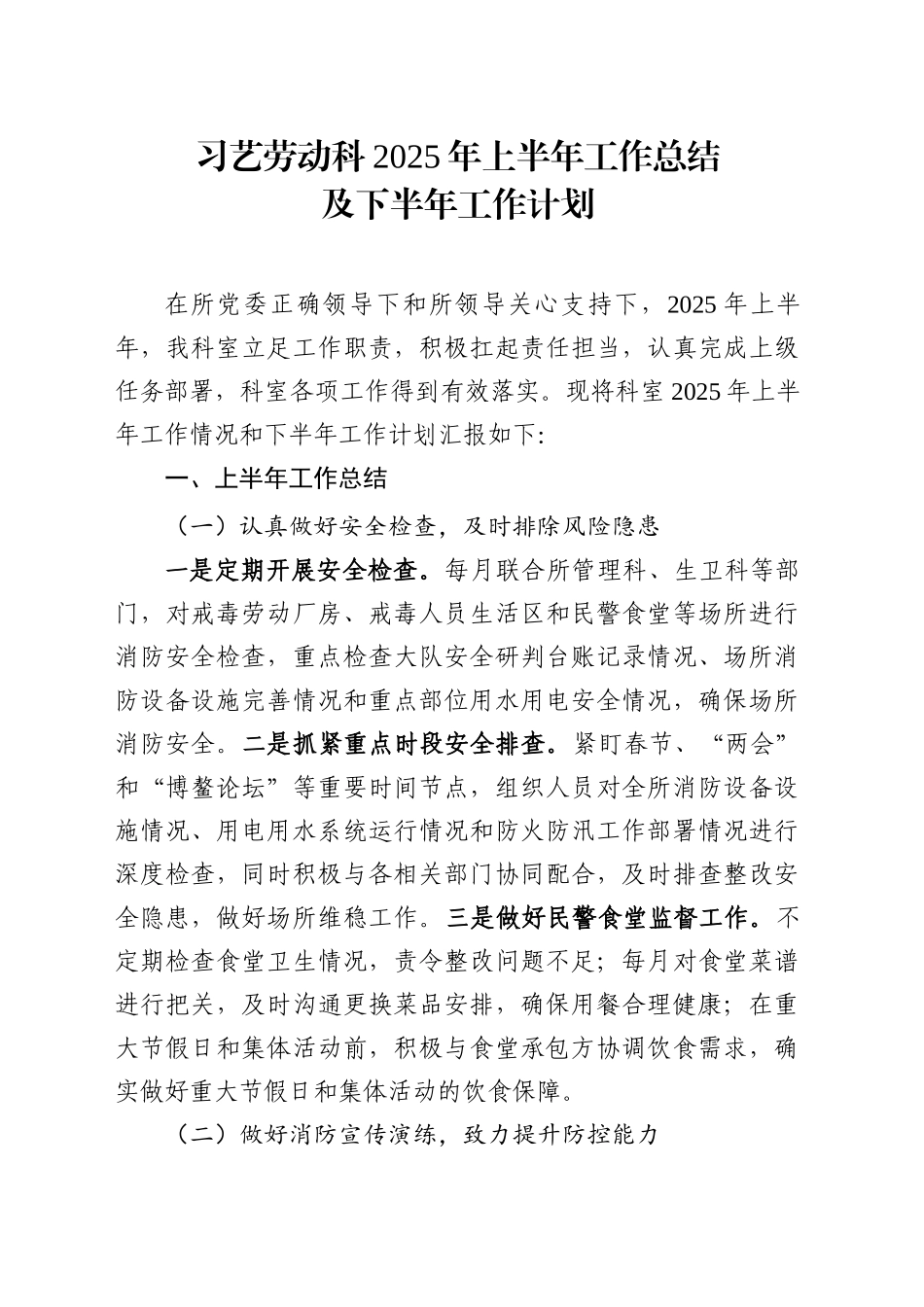 习艺劳动科2025年上半年工作总结及下半年工作计划_第1页
