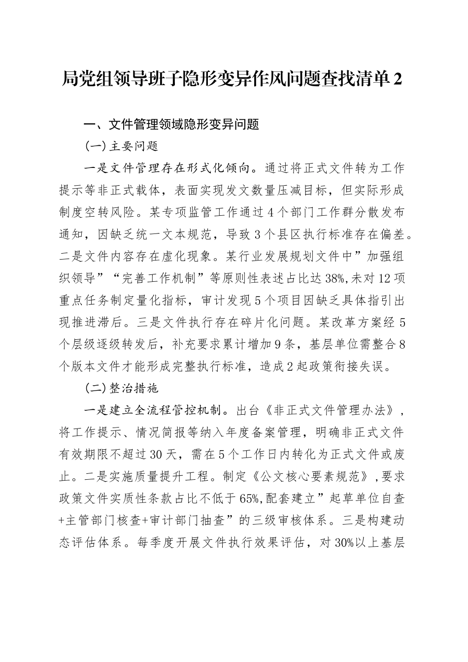 领导班子隐形变异作风问题查找清单2100字_第1页