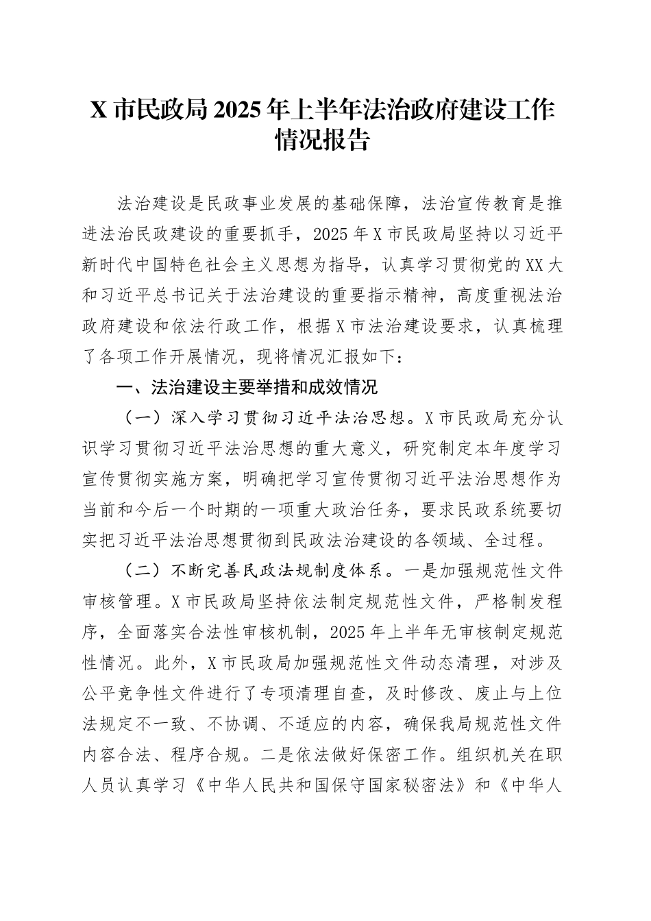 X市民政局2025年上半年法治政府建设工作情况报告_第1页