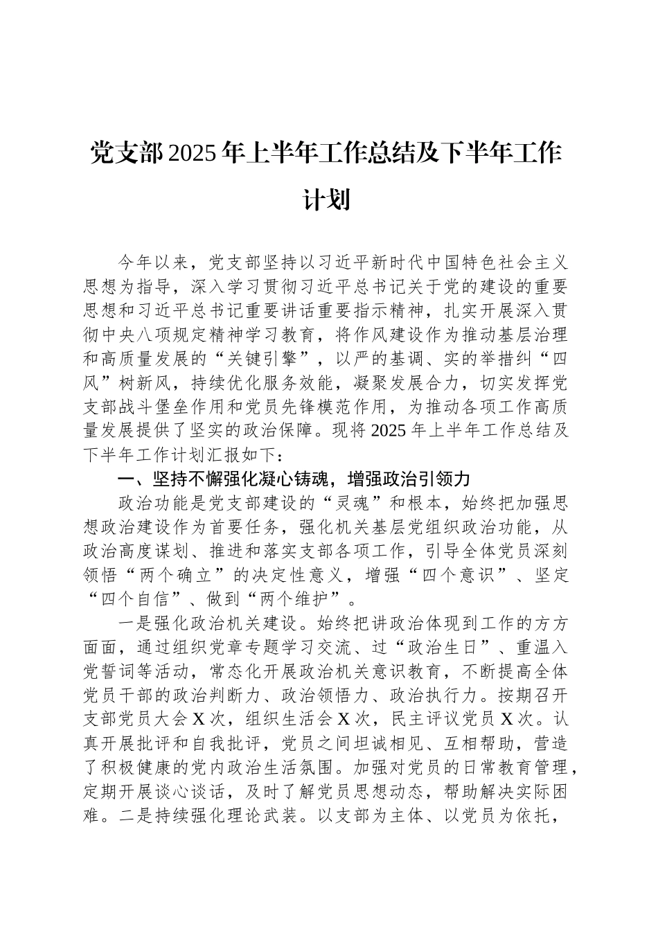 党支部2025年上半年工作总结及下半年工作计划_第1页