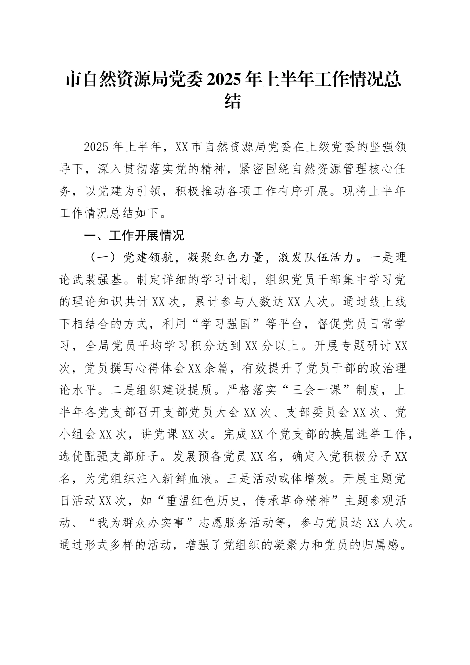 市自然资源局党委2025年上半年工作情况总结_第1页