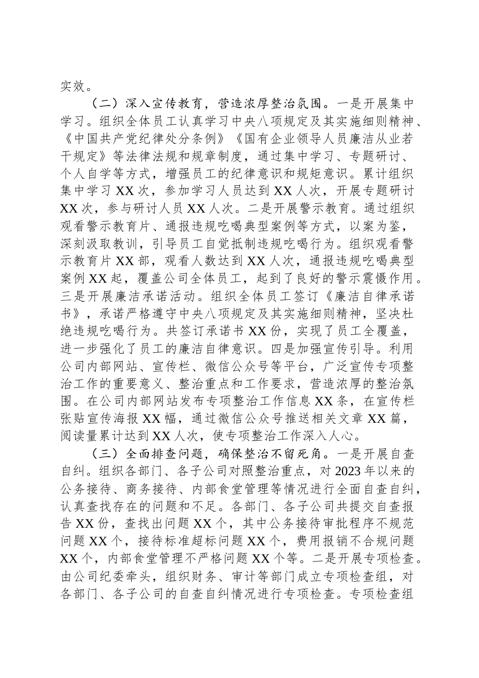 XX企业违规吃喝专项问题整治工作总结_第2页