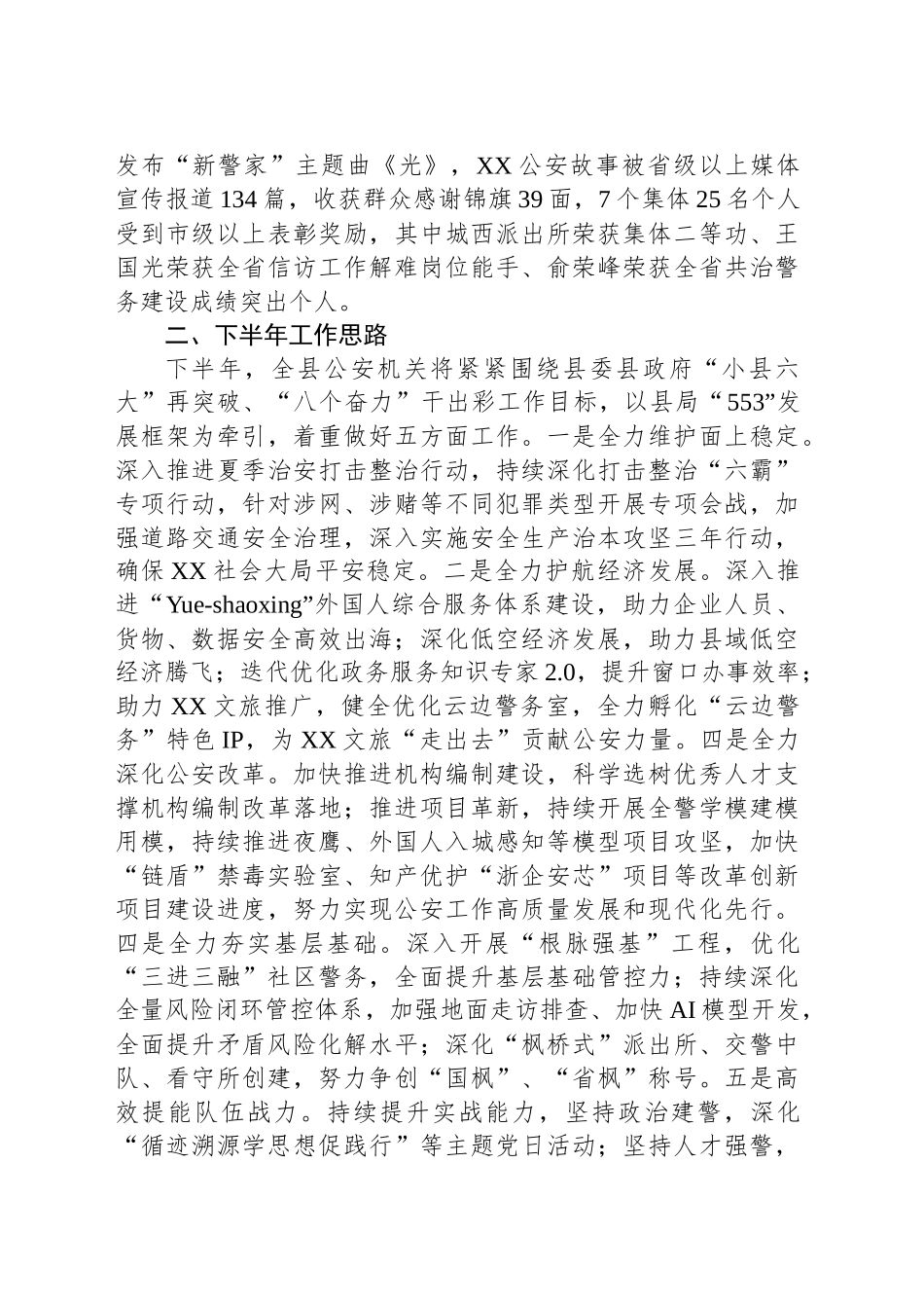 县公安局2025年上半年工作总结及下半年工作思路_第2页