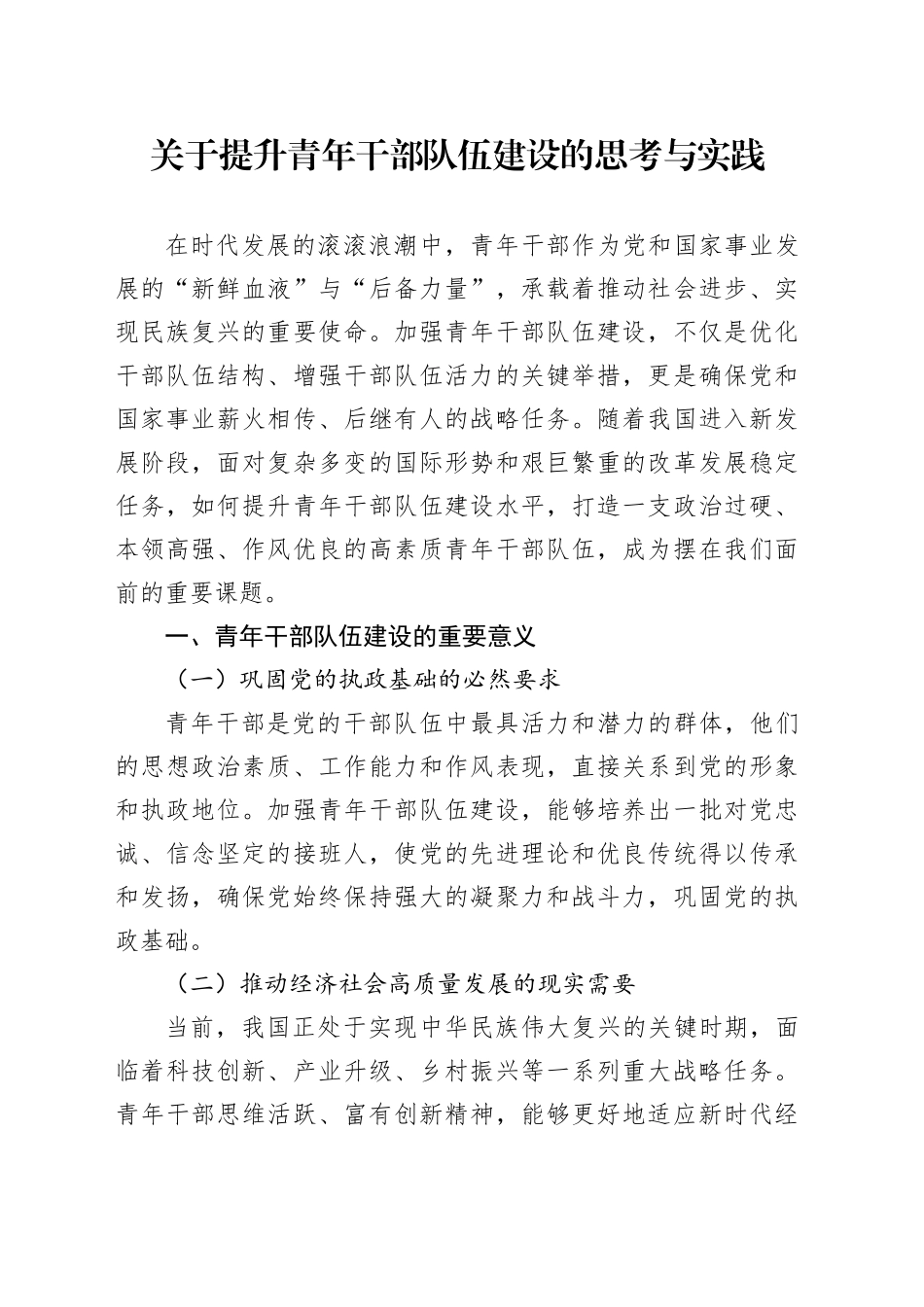 关于提升青年干部队伍建设的思考与实践_第1页