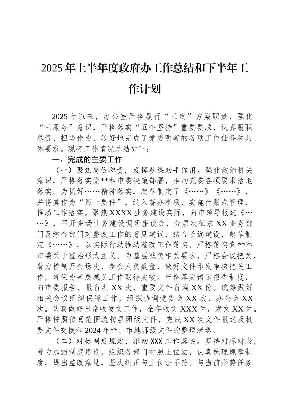 2025年上半年度政府办工作总结和下半年工作计划_第1页