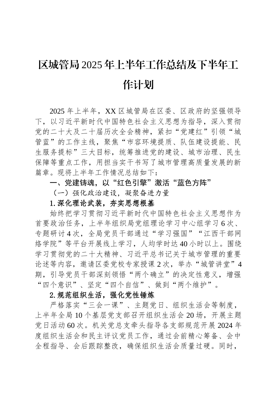 区城管局2025年上半年工作总结及下半年工作计划_第1页