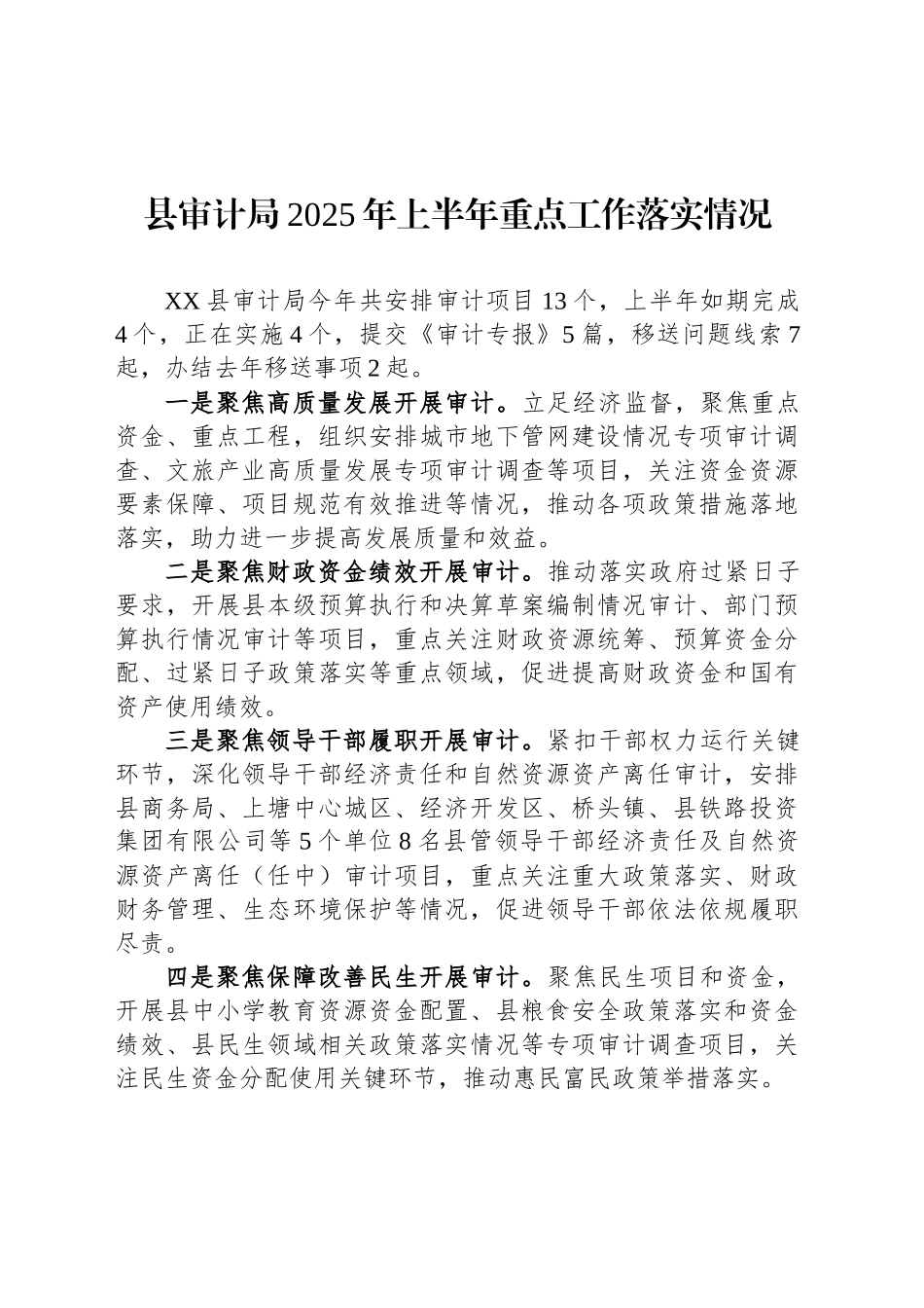 县审计局2025年上半年重点工作落实情况_第1页