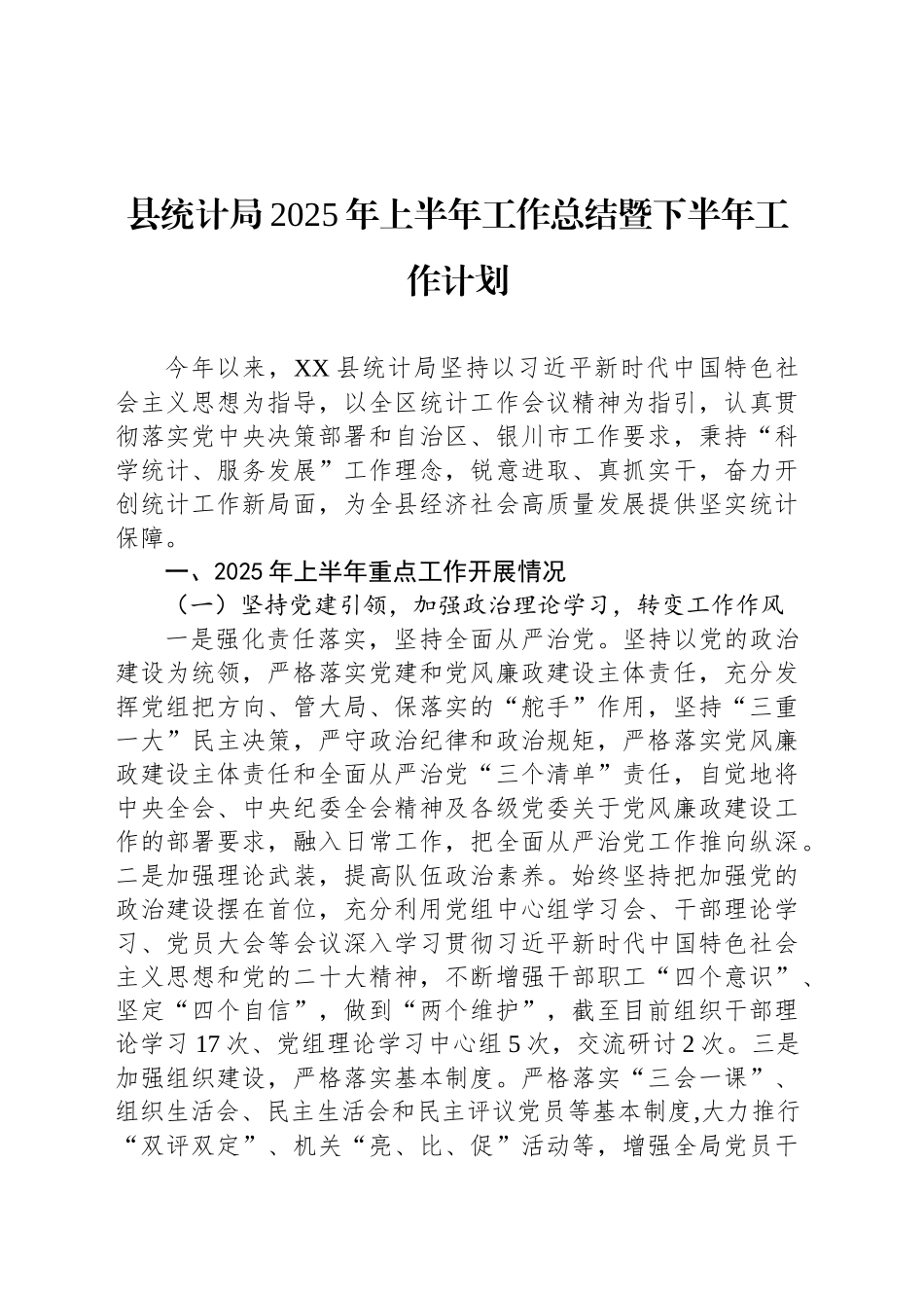 县统计局2025年上半年工作总结暨下半年工作计划_第1页