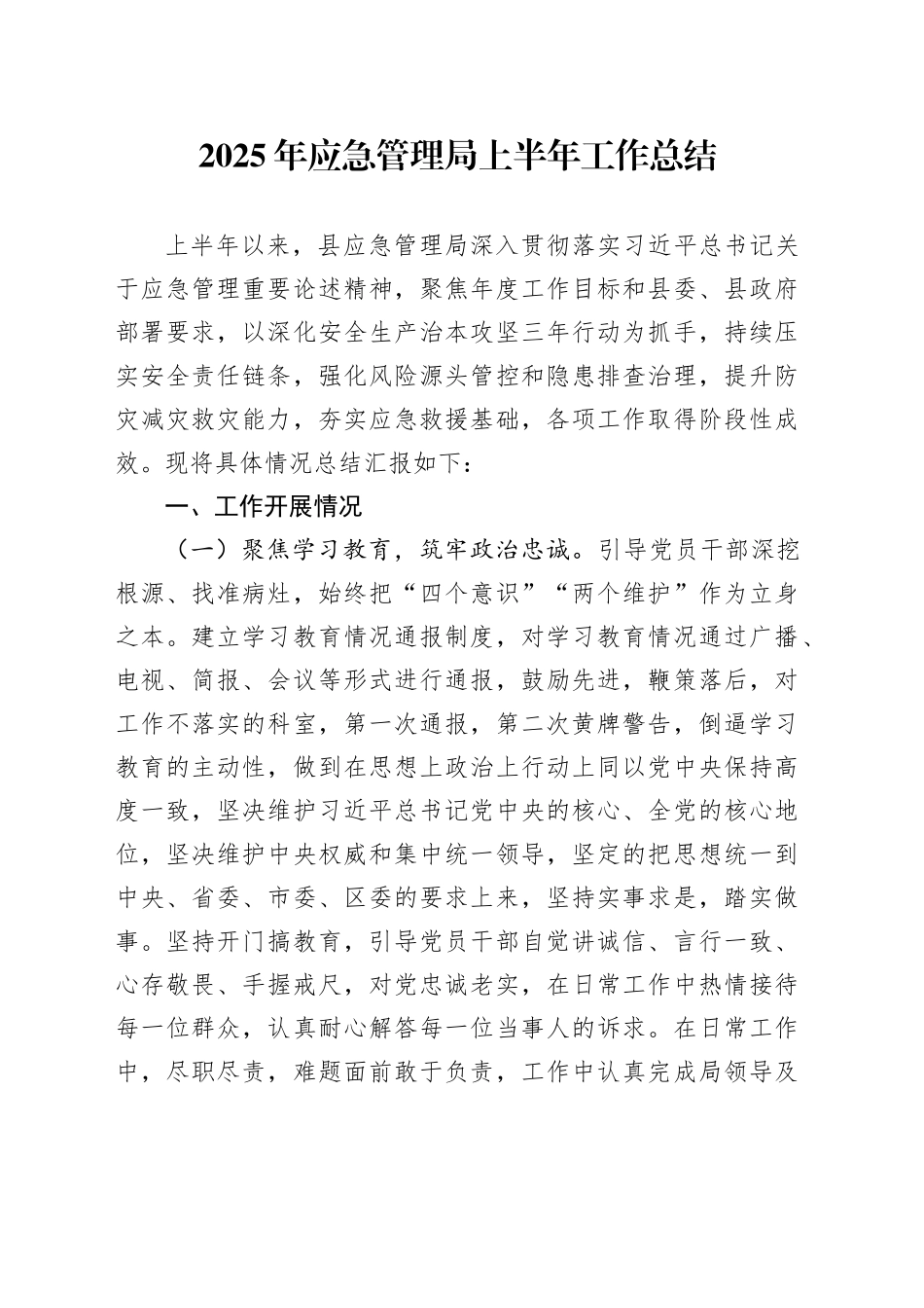 2025年应急管理局上半年工作总结_第1页