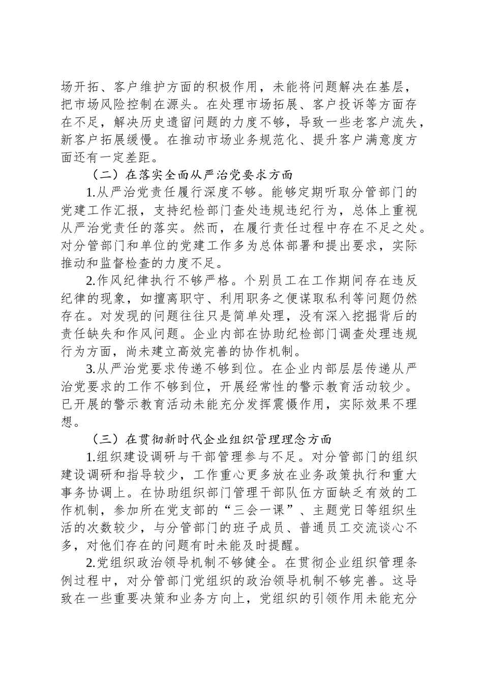 2025年企业巡察专题民主生活会个人发言提纲_第2页