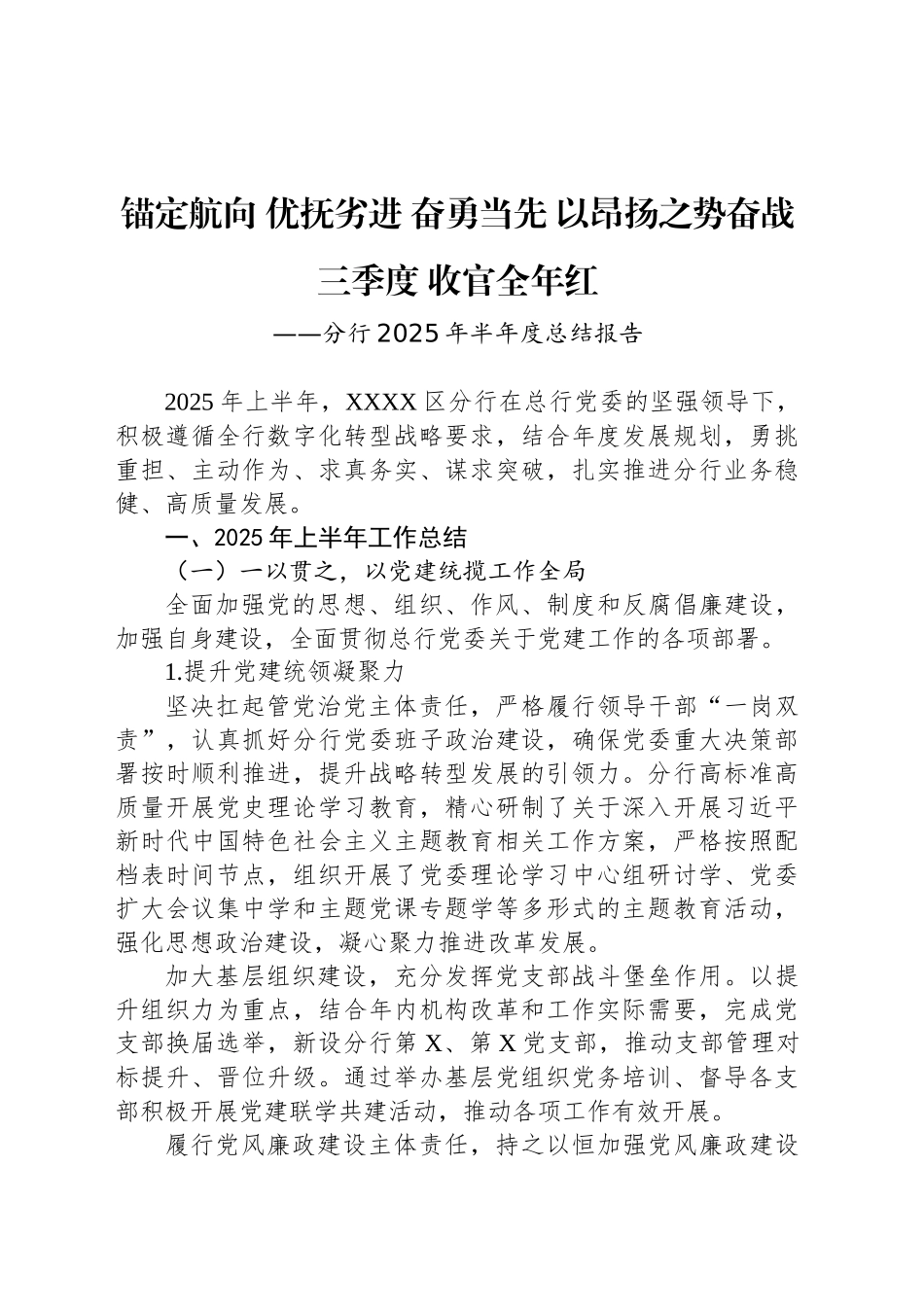 分行2025年半年度总结报告_第1页