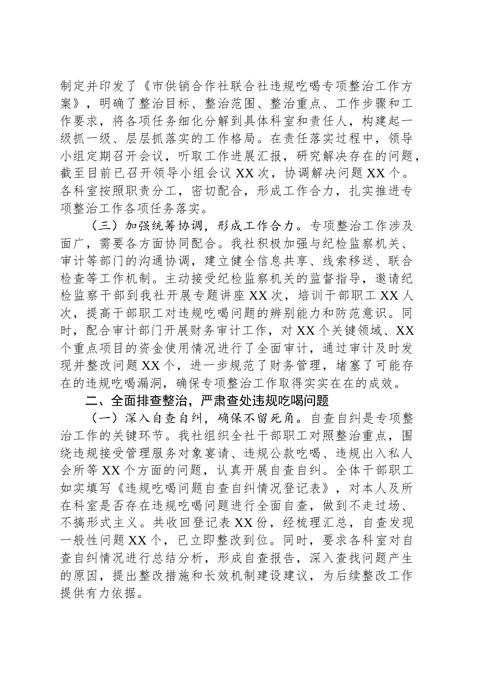 市供销社关于违规吃喝专项整治工作进展情况汇报_第2页
