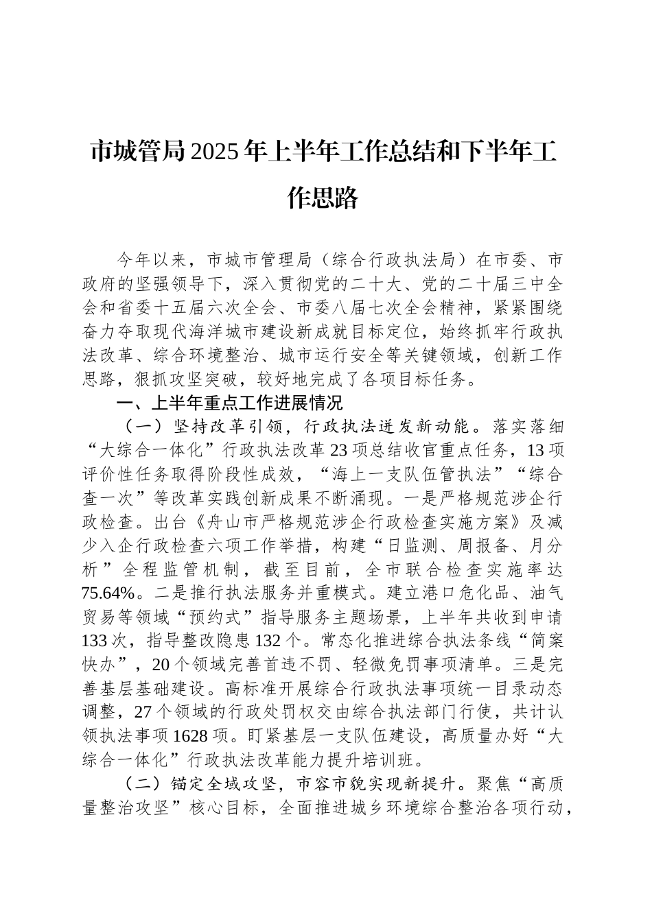 市城管局2025年上半年工作总结和下半年工作思路_第1页