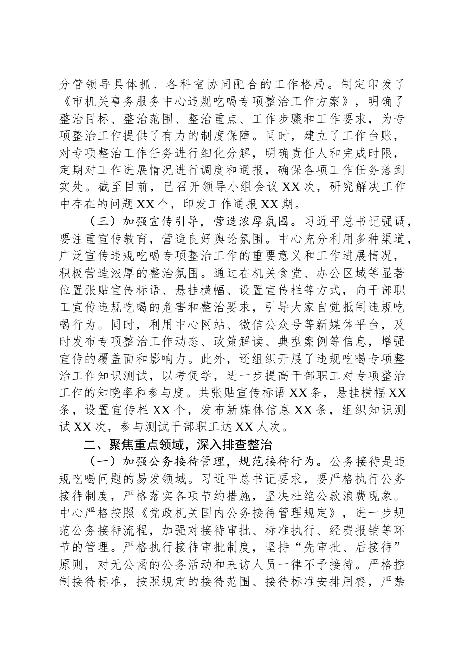 市机关事务服务中心关于违规吃喝专项整治工作进展情况汇报_第2页