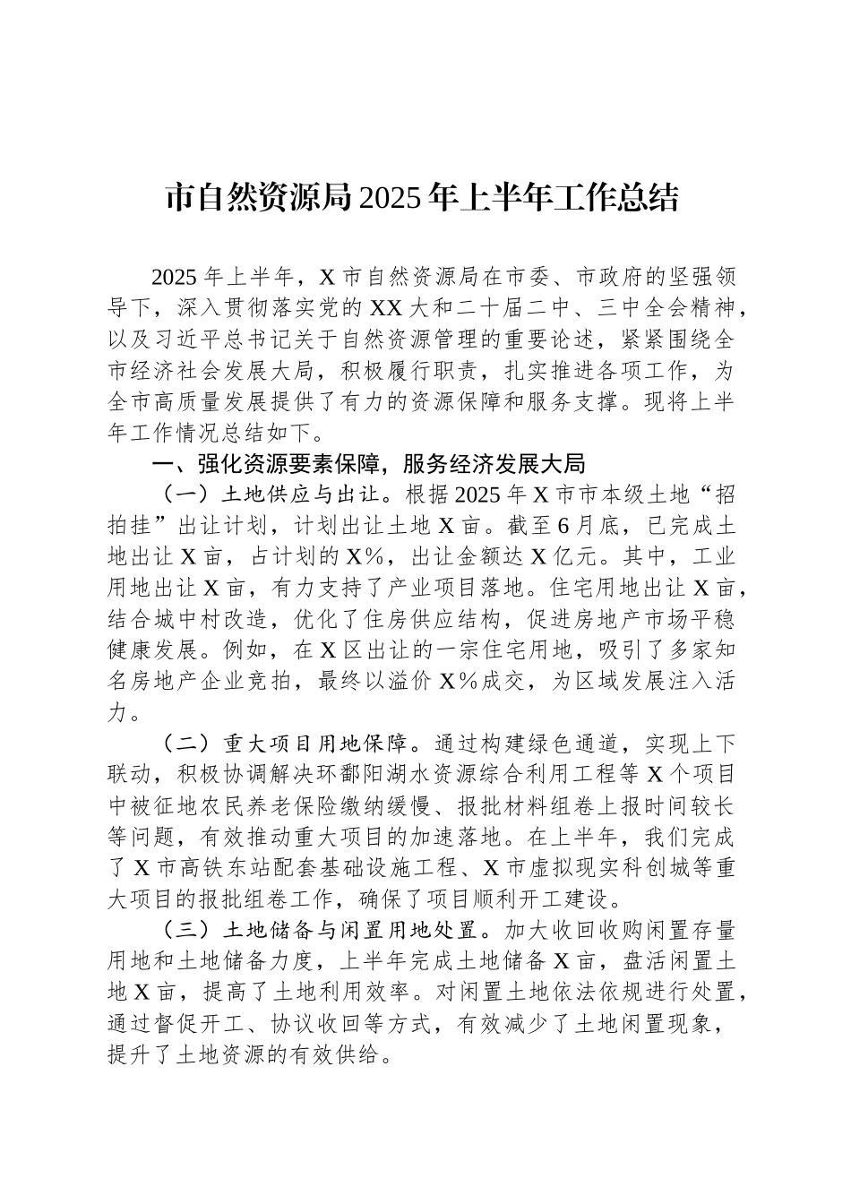 市自然资源局2025年上半年工作总结_第1页