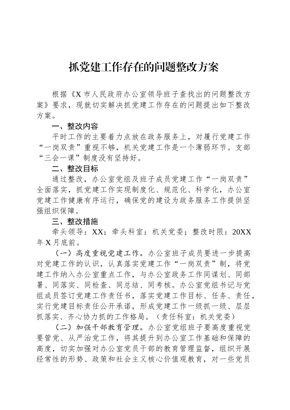 抓党建工作存在的问题整改方案_第1页