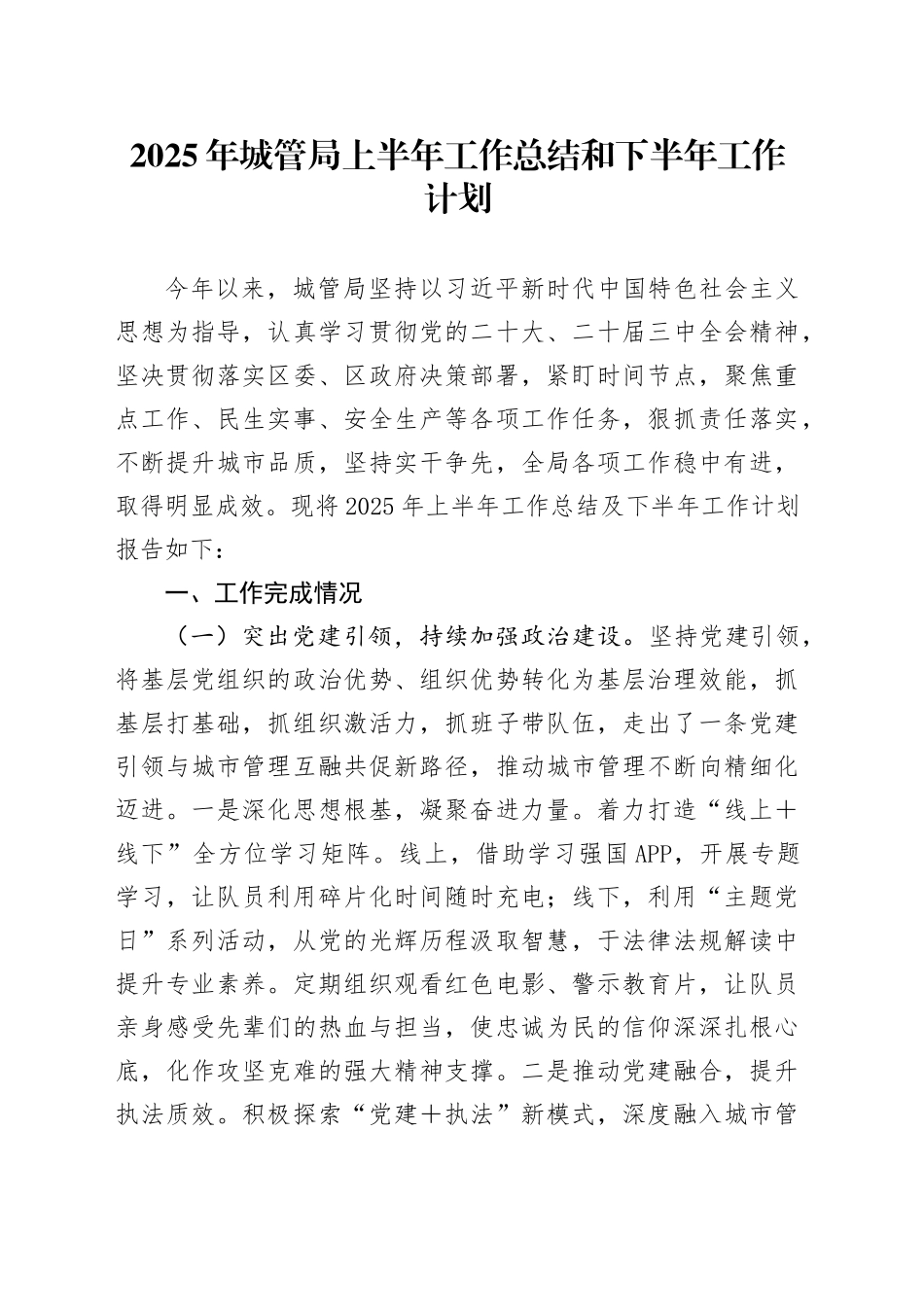 2025年城管局上半年工作总结和下半年工作计划_第1页