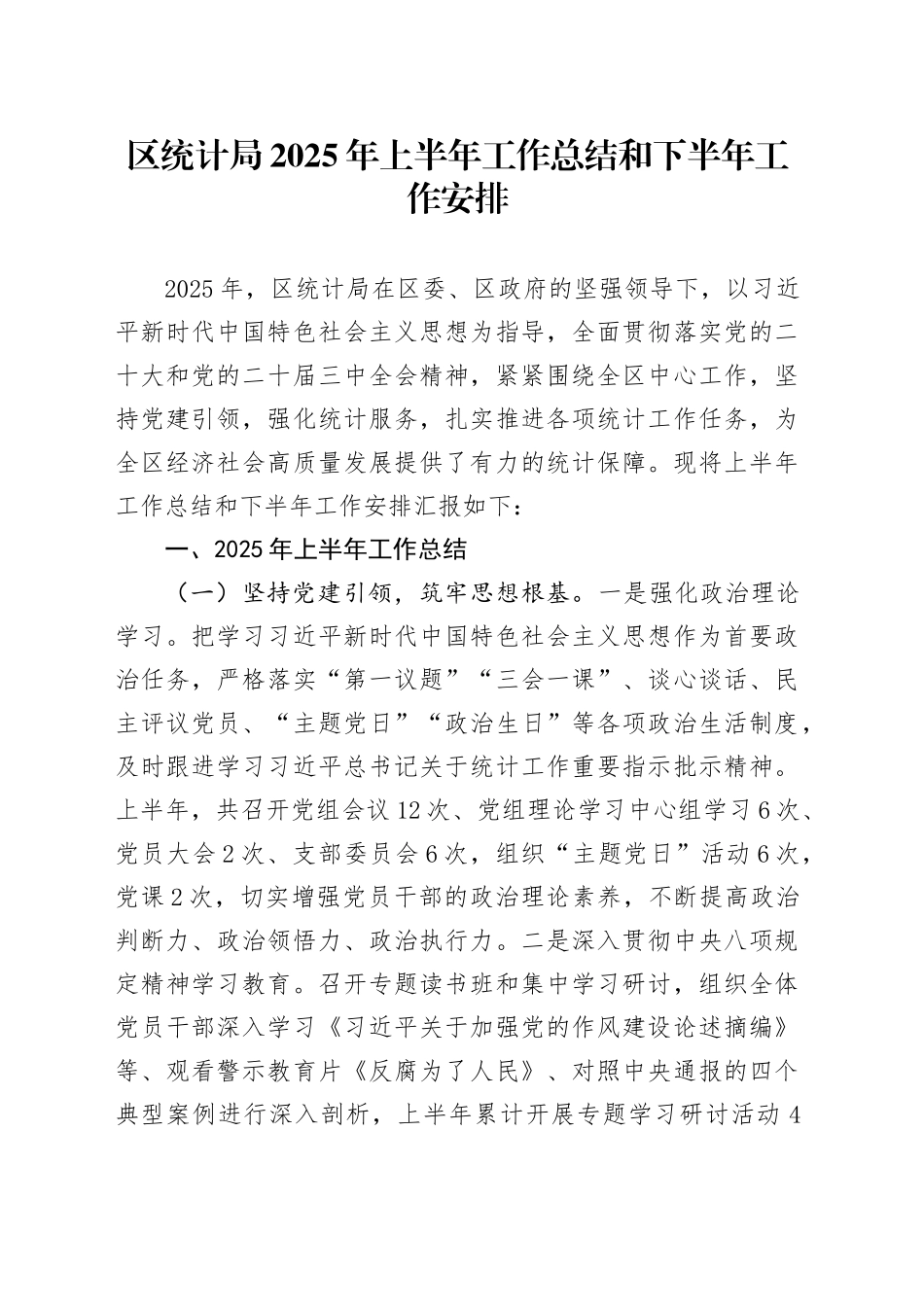 区统计局2025年上半年工作总结和下半年工作安排_第1页