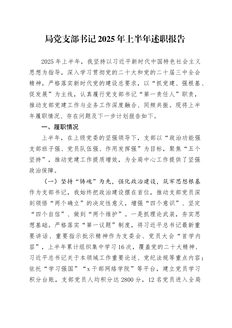 局党支部书记2025年上半年述职报告_第1页