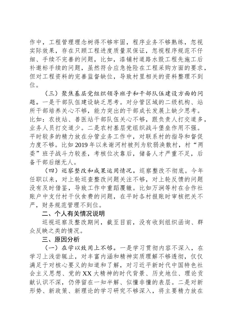 副乡镇街道长巡察整改专题民主生活会个人发言提纲_第2页