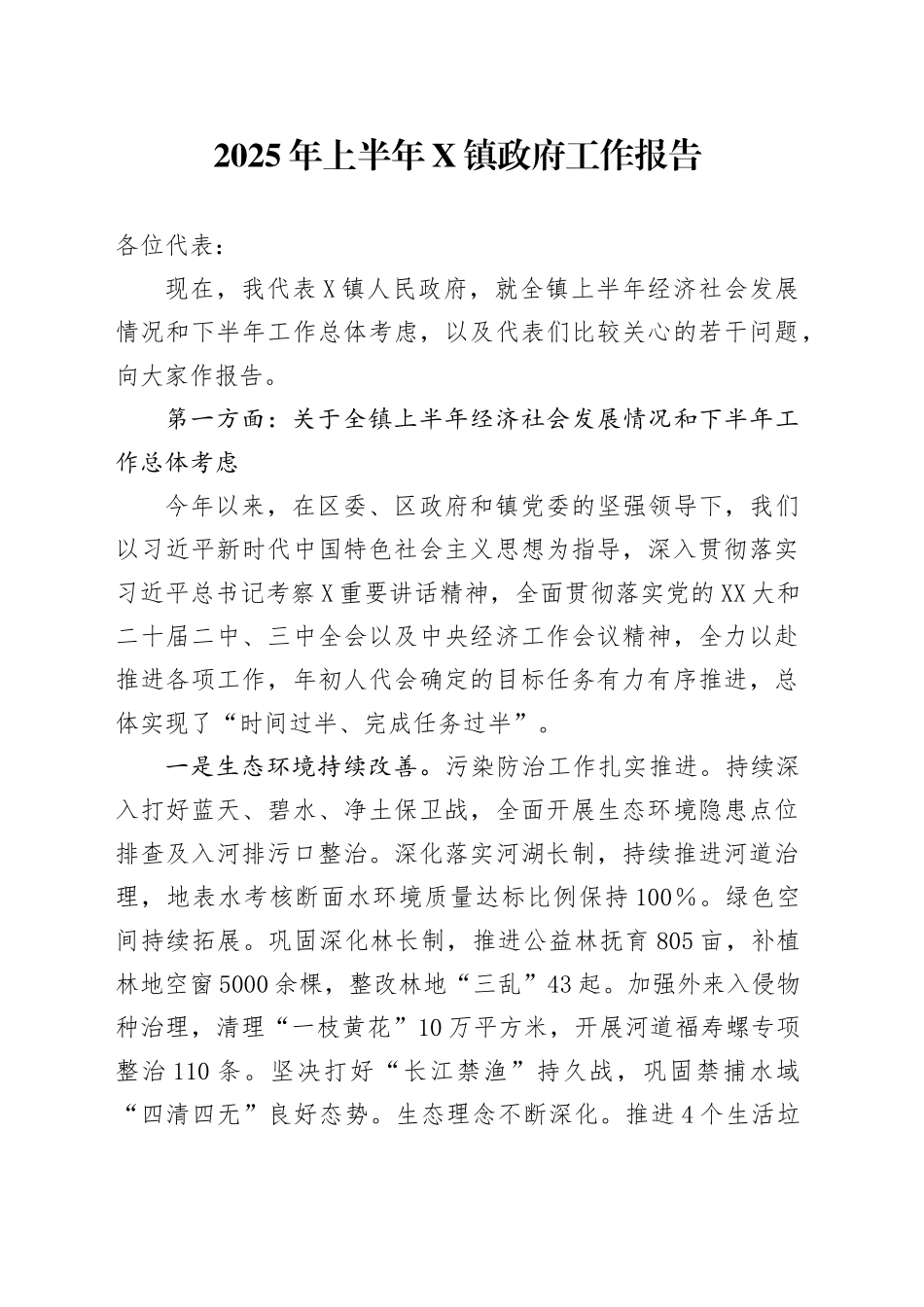 2025年上半年X镇政府工作报告_第1页