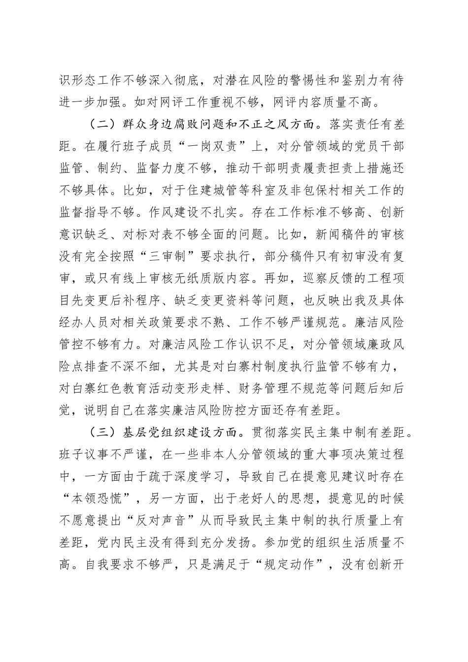 2025年乡党委宣传委员巡察整改专题民主生活会个人发言提纲_第2页