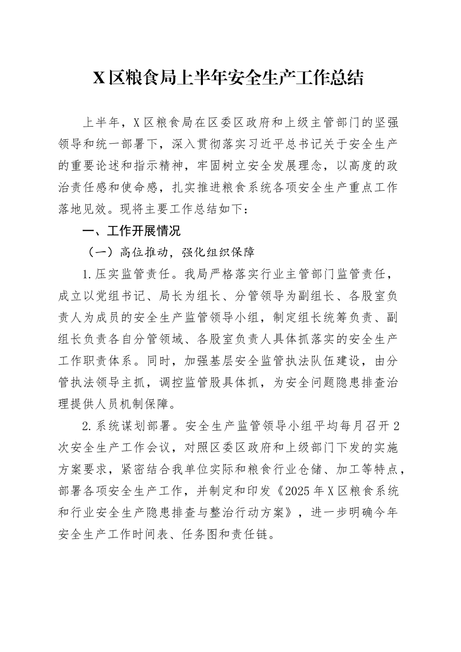 X区粮食局上半年安全生产工作总结_第1页