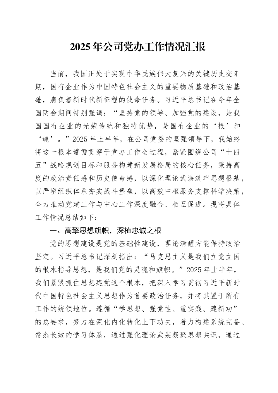 2025年公司党办工作情况汇报_第1页