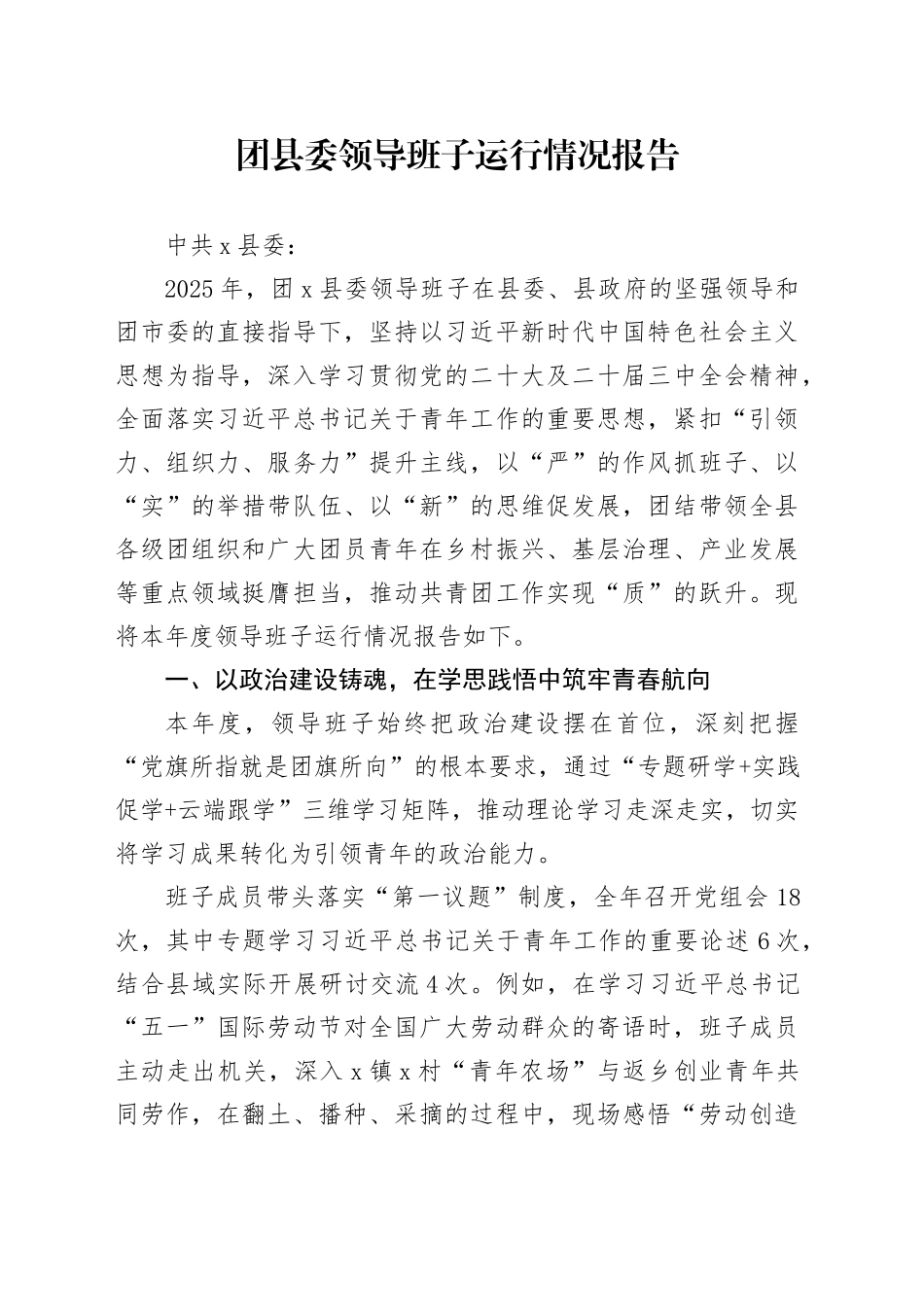 团县委领导班子运行情况报告_第1页