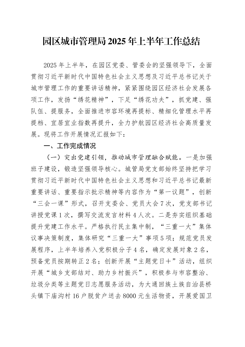 园区城市管理局2025年上半年工作总结_第1页