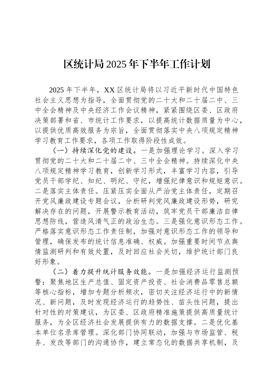 区统计局2025年下半年工作计划_第1页
