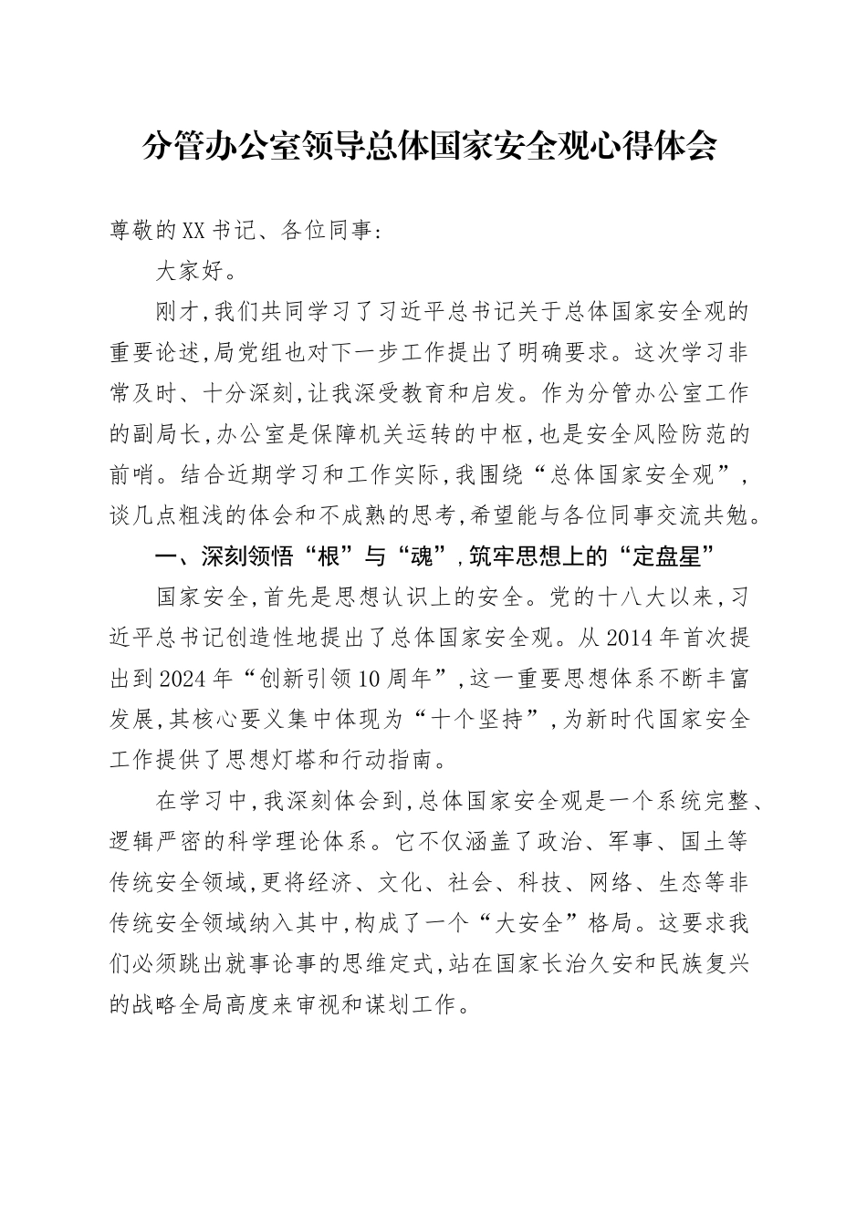 分管办公室领导总体国家安全观心得体会_第1页
